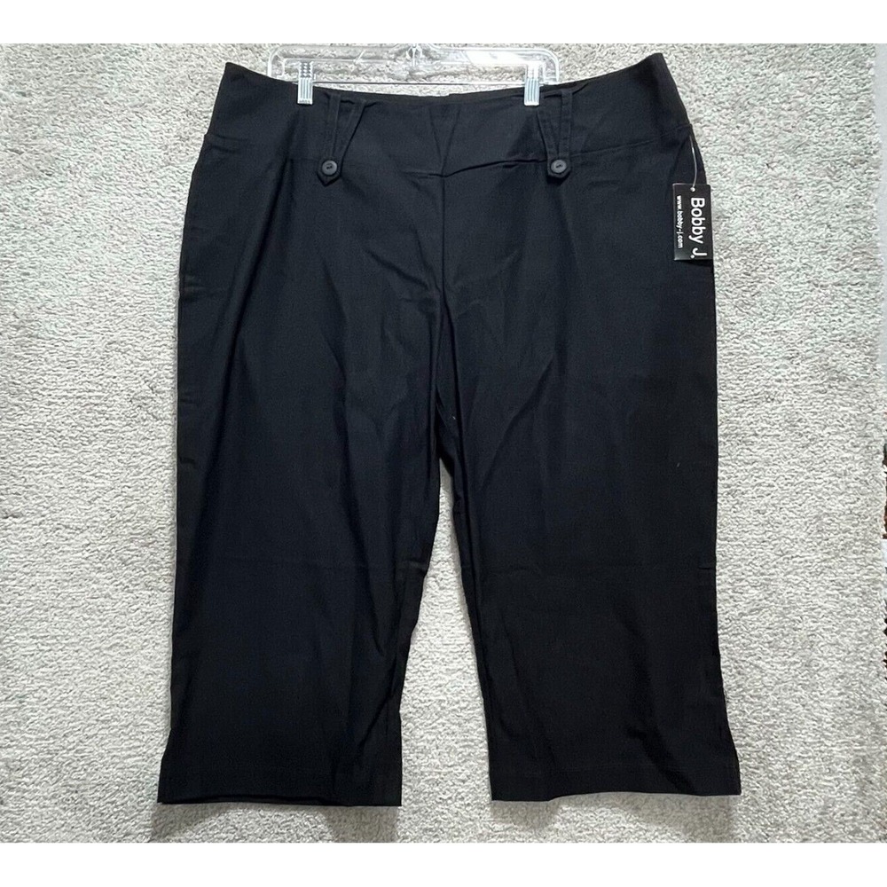 Bobby J Pants Womens 24 Black Plus Cropped Capri Pull On Chino Straight Wide Leg
